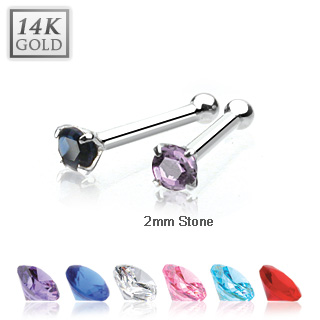 Piercing nez stud � zirconium facett� en or blanc 14 carats