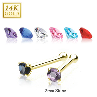 Piercing nez stud � zirconium facett� en or jaune 14 carats