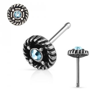 Piercing nez style cordage � strass bleu aqua