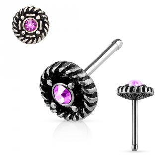 Piercing nez style cordage � strass rose