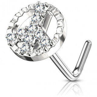 Piercing nez � symbole Peace and love serti - Gris
