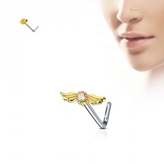 Piercing nez tige "L" � ailes d'ange dor�es et strass