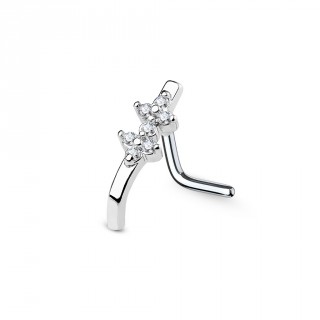 Piercing nez tige "L" � barrette pli�e avec double fleur strass