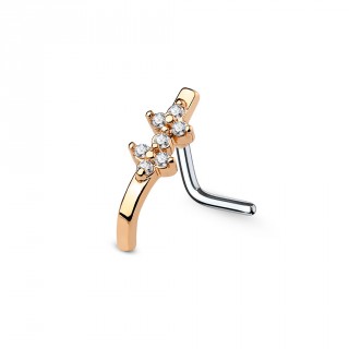 Piercing nez tige "L" � barrette pli�e cuivr�e avec double fleur strass