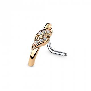 Piercing nez tige "L" � barrette pli�e cuivr�e � feuilles serties
