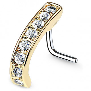 Piercing nez tige "L" � barrette strass courb�e dor�e