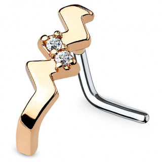 Piercing nez tige "L" � barrette zigzag cuivr�e sertie