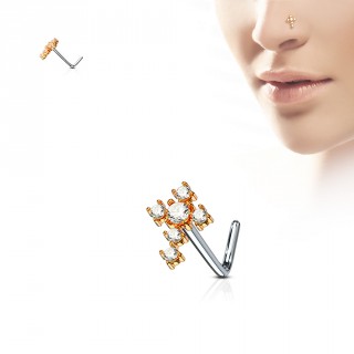 Piercing nez tige "L" � croix de strass - Cuivr�
