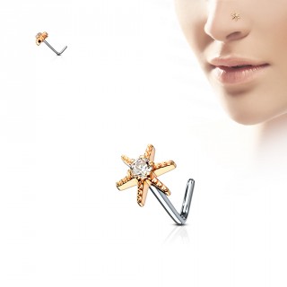 Piercing nez tige "L" � �toile de mer sertie - Cuivr�