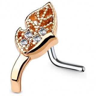 Piercing nez tige "L" � feuille cuivr�e pli�e sertie