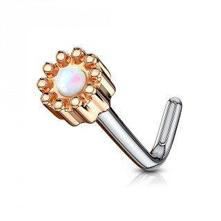 Piercing nez tige L � fleur abstraite cuivr�e sertie Opale