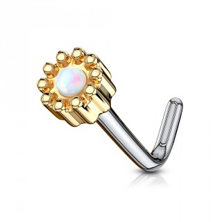 Piercing nez tige L � fleur abstraite dor�e sertie Opale