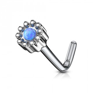 Piercing nez tige L � fleur abstraite sertie d'une Opale bleue