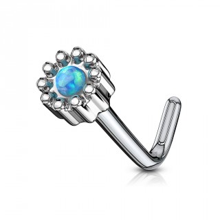 Piercing nez tige L � fleur abstraite sertie d'une Opale verte