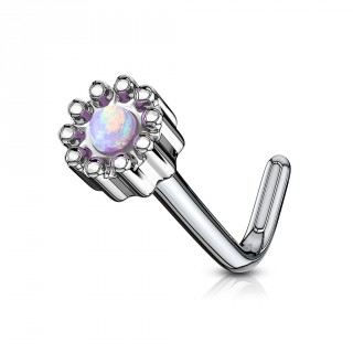 Piercing nez tige L � fleur abstraite sertie d'une Opale violette