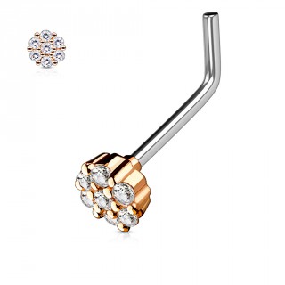Piercing nez tige "L" � fleur de strass cuivr�e
