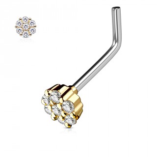 Piercing nez tige "L" � fleur de strass dor�e