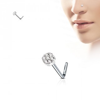 Piercing nez tige "L" � fleur ronde sertie