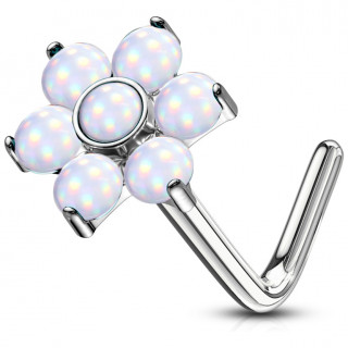 Piercing nez tige L � fleur sertie epoxy - Blanc