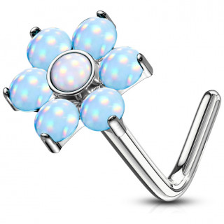Piercing nez tige L � fleur sertie epoxy - Bleu