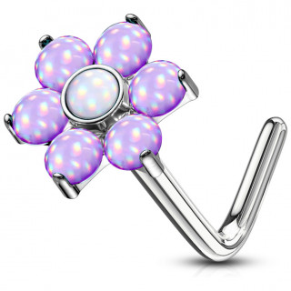 Piercing nez tige L � fleur sertie epoxy - Pourpre