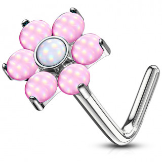 Piercing nez tige L � fleur sertie epoxy - Rose