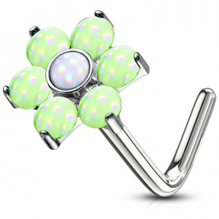 Piercing nez tige L � fleur sertie epoxy - Vert