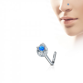 Piercing nez tige "L" � goutte sertie d'une opale bleue