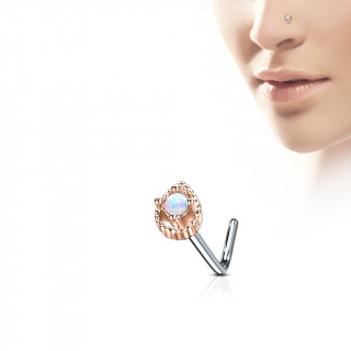 Piercing nez tige "L" � goutte sertie d'une opale - Cuivr�
