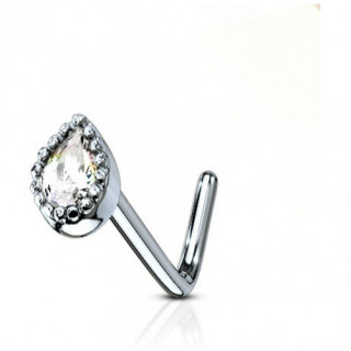 Piercing nez tige "L" � larme strass perl�e - clair