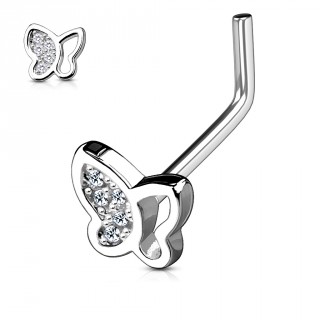Piercing nez tige "L" � papillon aile strass clairs