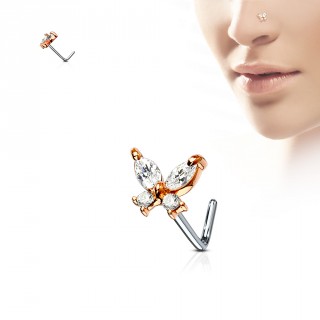 Piercing nez tige "L" � papillon cuivr� serti
