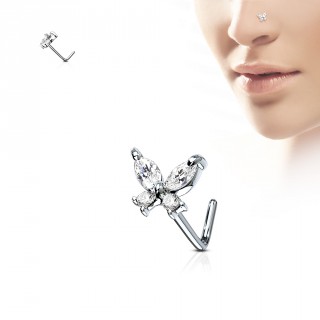 Piercing nez tige "L" � papillon serti