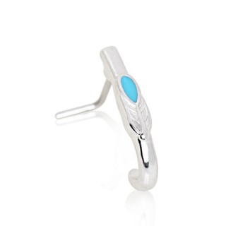 Piercing nez tige "L" � plume emaill�e bleu