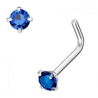 Piercing nez tige "L" � strass griff� bleu