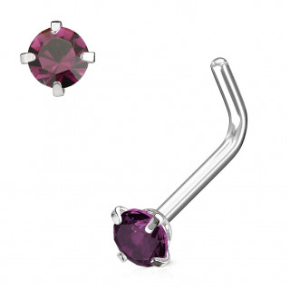 Piercing nez tige "L" � strass griff� pourpre