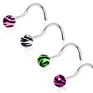 Piercing nez tige courb�e � boule z�br�e
