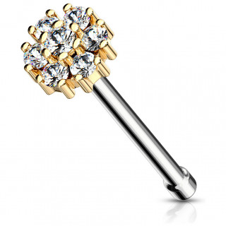Piercing nez tige droite � bouton de fleur - Dor�