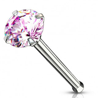 Piercing nez tige droite en acier � zirconium rose