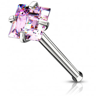 Piercing nez tige droite en acier � zirconium carr� rose