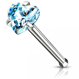 Piercing nez tige droite en acier � zirconium coeur bleu