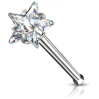 Piercing nez tige droite en acier � zirconium �toil� clair