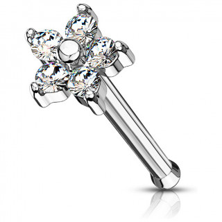Piercing nez tige droite fleur � 5 p�tales strass clairs
