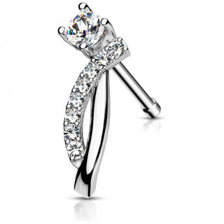 Piercing nez tige droite � lignes courbes crois�es strass