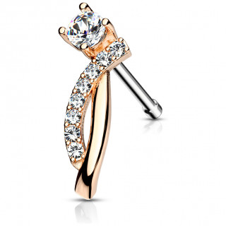 Piercing nez tige droite � lignes courbes cuivr�es crois�es strass