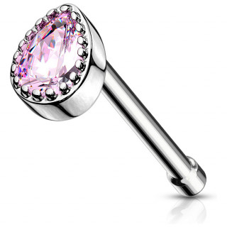 Piercing nez tige droite � pierre en larme - Rose