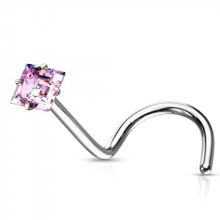 Piercing nez tige "U" en acier � carr� zirconium rose