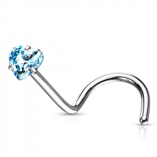 Piercing nez tige "U" en acier � coeur zirconium bleu