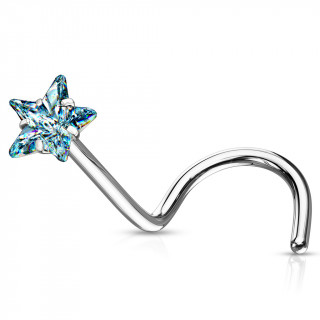 Piercing nez tige "U" en acier � �toile zirconium bleu