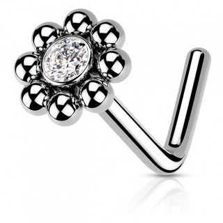 Piercing nez tige L en acier � fleur sertie